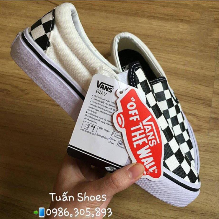 [FULL BOX] Giày Vans Lười Slip-On Checkerboard Trắng Đen 2018 [HOT Siêu Đẹp Cao Cấp [ SL  ib ] 👟 :)) , $