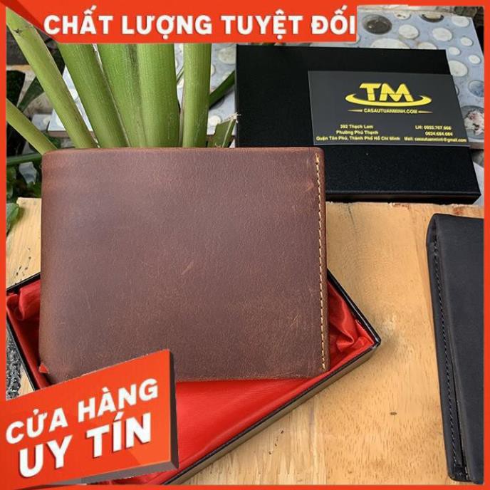 [ Da Cao Cấp 100% ] Ví Nam Da Bò Thật 100% Dây Kéo Bằng Đồng Cao Cấp VB27