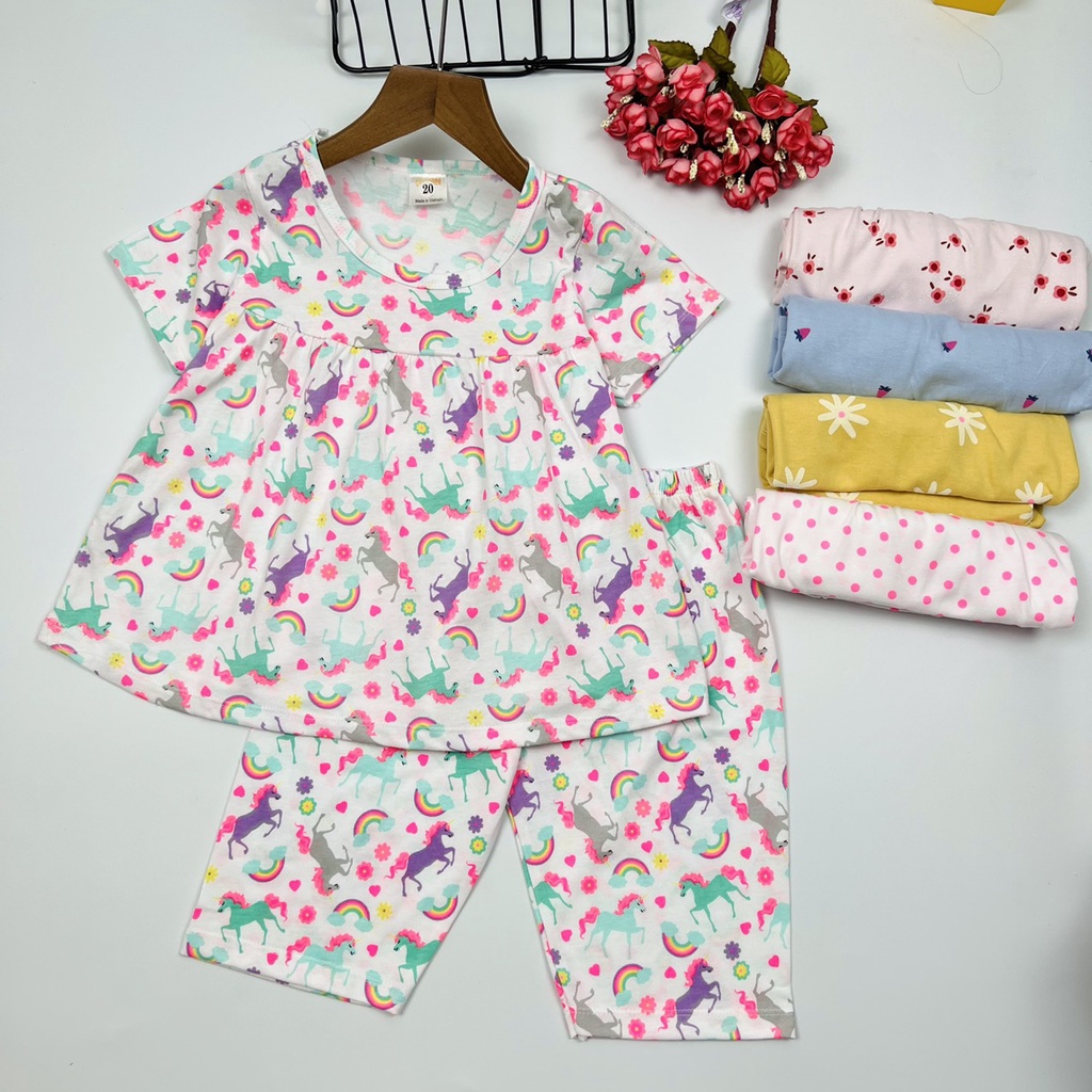 [Mã SKAMFSW175 giảm 10K đơn 50K] Đồ bộ bé gái, bộ bé gái ngắn tay size đại baby doll vải cotton xuất Jennie kids J468