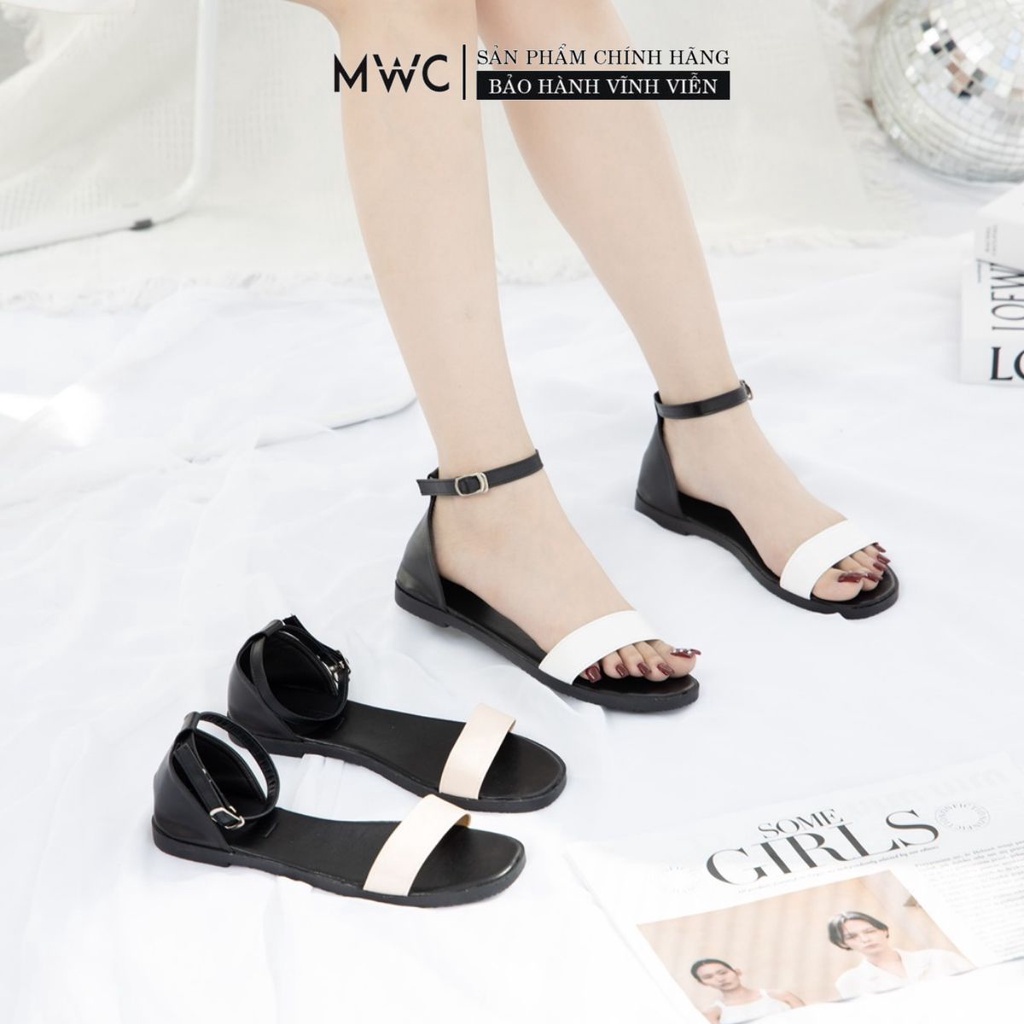 Giày Sandal Nữ MWC Đế Bệt Mũi Tròn Quai Ngang Basic NUSD- 2894