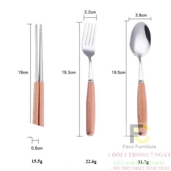 Bộ Đũa, Thìa, Dĩa Inox Cán Gỗ Tặng Kèm Hộp Đựng Lúa Mạch Cao Cấp an toàn với sức khỏe và môi trường