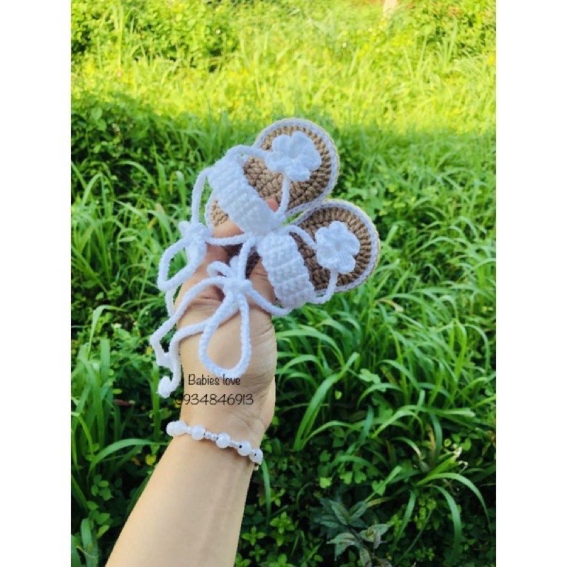 Giày len kẹp ngón cho bé gái đế bánh mì size từ sơ sinh