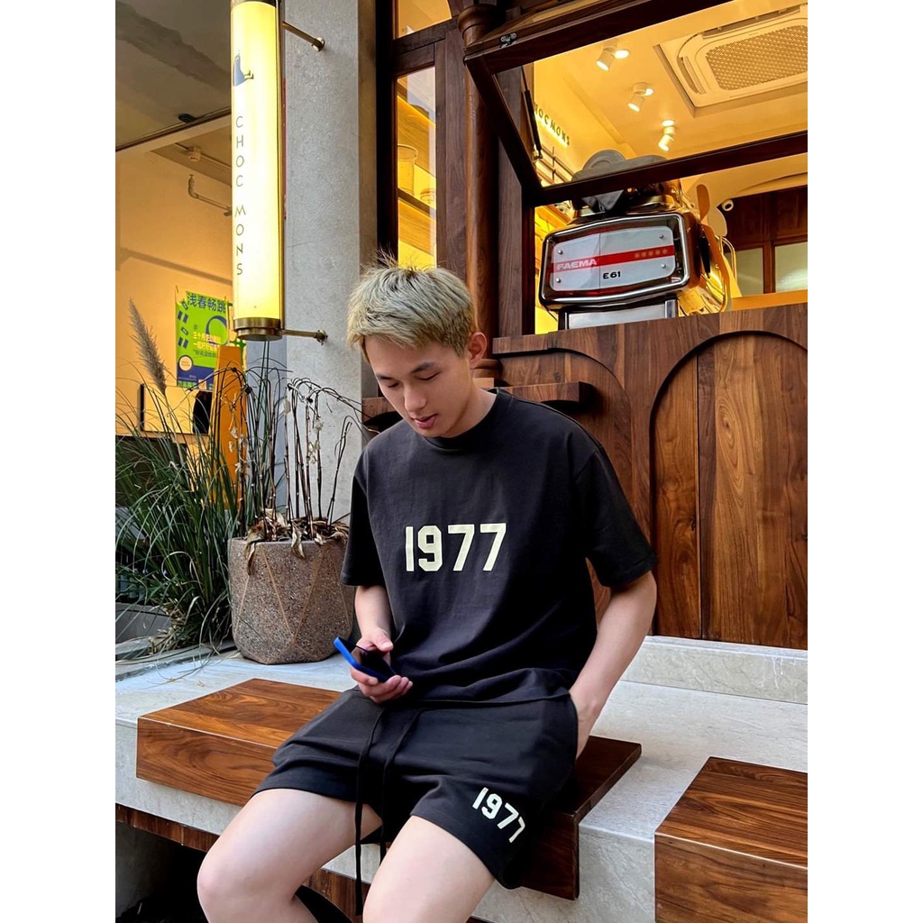 Bộ nam nữ 1977 thể thao vải cotton Bộ Quần Áo Mặc Nhà Thể Thao Nam Mùa Hè