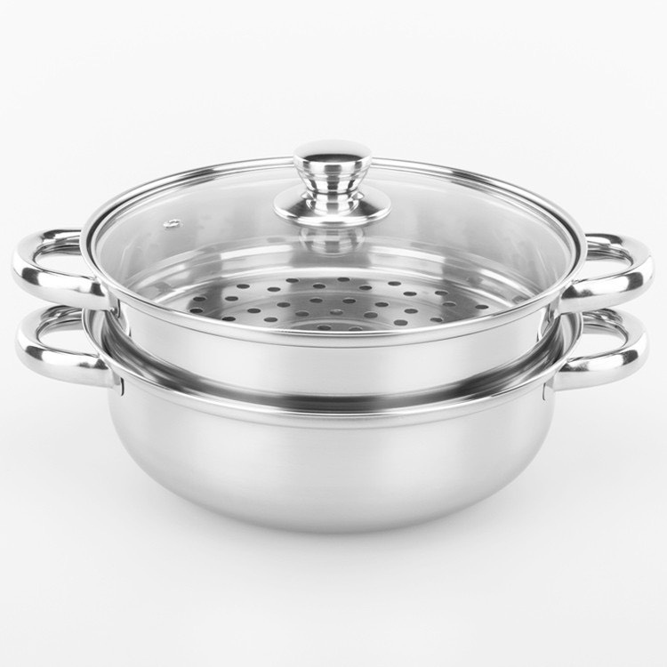 Bộ xửng hấp inox 28cm - nồi hấp đa năng 2 tầng cao cấp nắp kính tiện dụng hấp xôi - hấp bánh bao