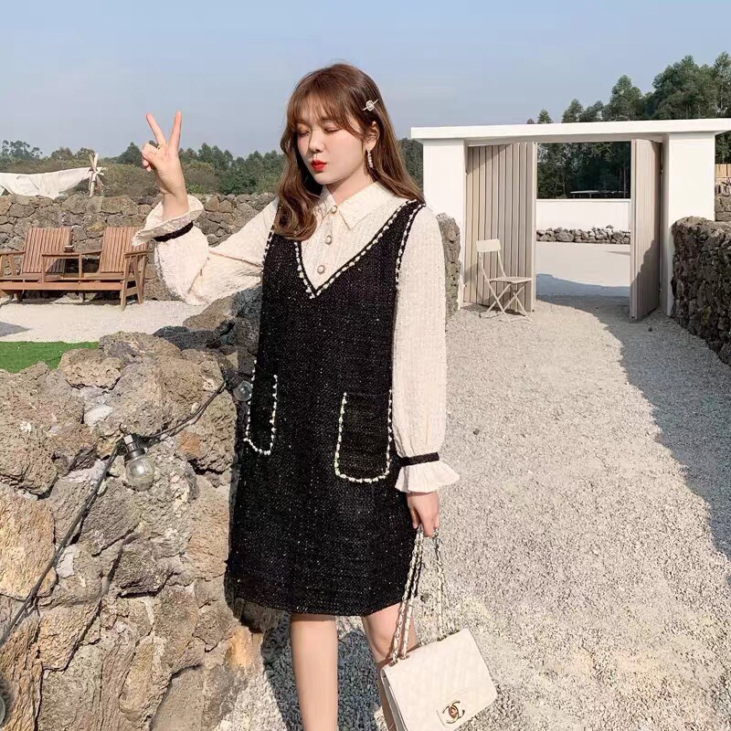 [Mã WAJAN27 hoàn 15% xu đơn 300k] Váy dạ nữ dài tay cao cấp thu đông dày dặn màu đen  | BigBuy360 - bigbuy360.vn