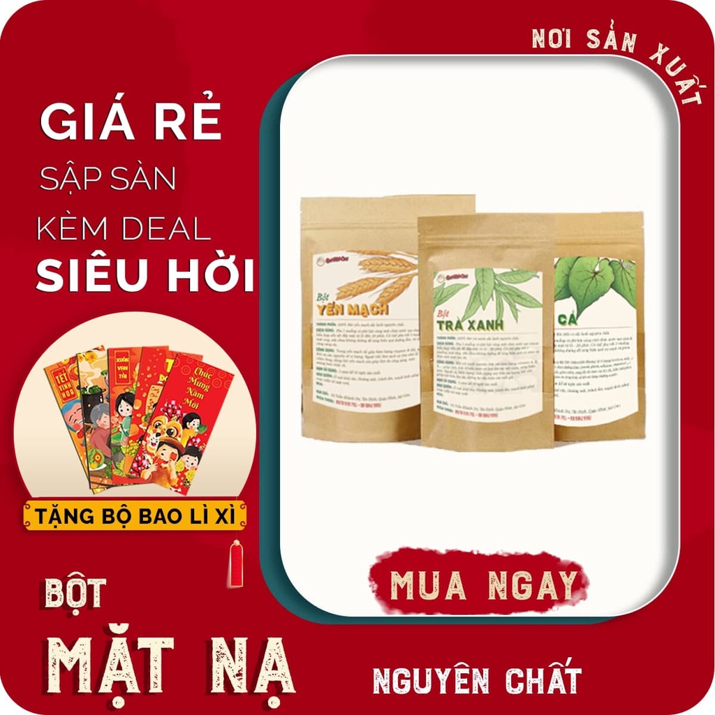 Bột mặt nạ [RẺ SẬP SÀN] mask 10 loại nguyên chất: bột trà xanh; bột đậu đỏ; bột yến mạch 100G - HANDMADE BY QUÊ MỘT CỤC