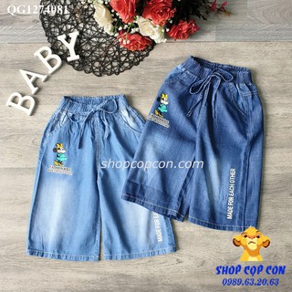 Quần jean mềm ống rộng hình chuột cho bé gái từ 14kg đến 30kg