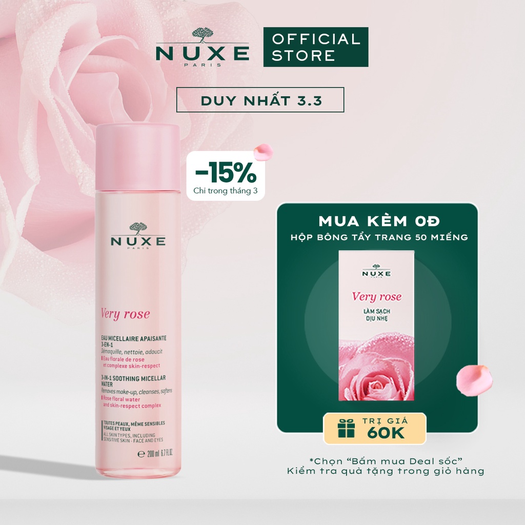 Nước tẩy trang Micellar 3 trong 1 Nuxe Very Rose 200ml