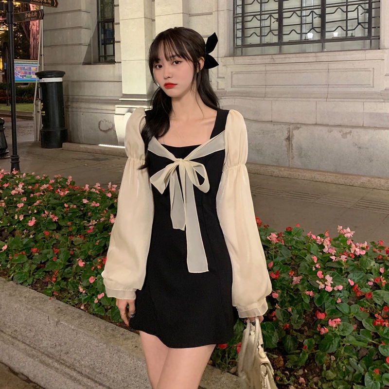 Đầm Ngắn Cổ Vuông Sọc Ca Rô Dáng Ôm Thời Trang Retro Pháp 2022