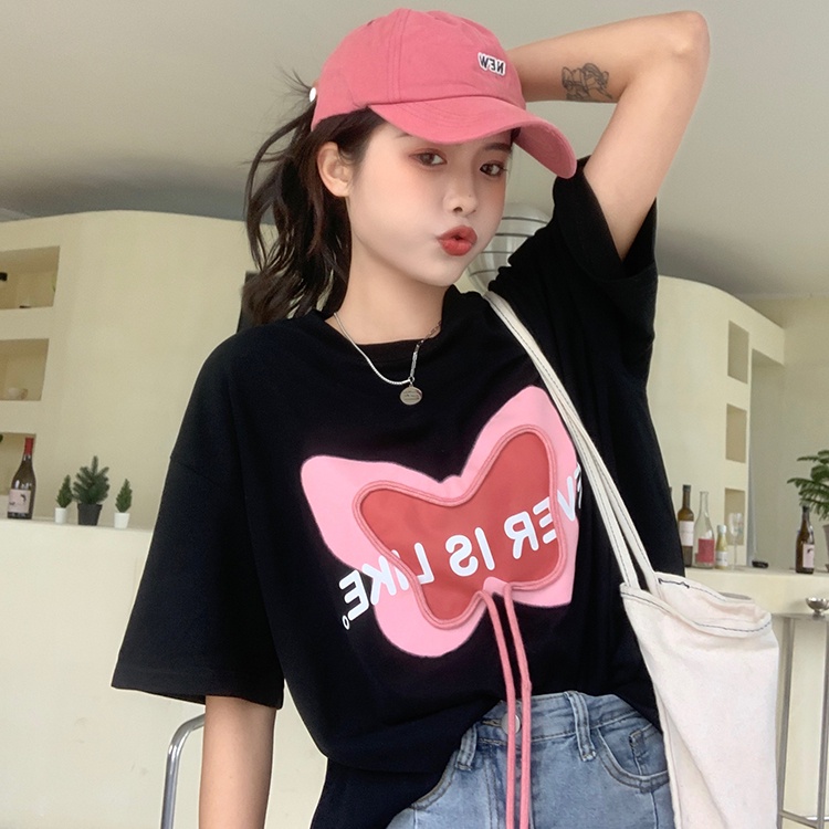 SUXI Áo Thun Nữ Ngắn Tay In Chữ Phong Cách Đường Phố Đơn Giản