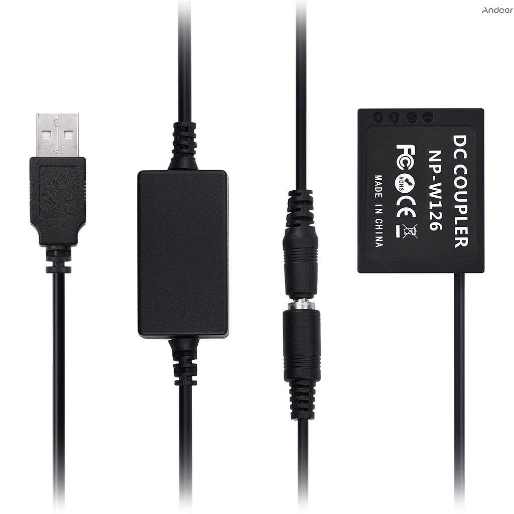 Bộ pin giả Andoer CP-W126 USB DC thay thế NP-W126 cho Fujifilm X-T2 X-T3 X-T10 X-T20 X-T100 XH1 X100F XA3 XA5 XA2