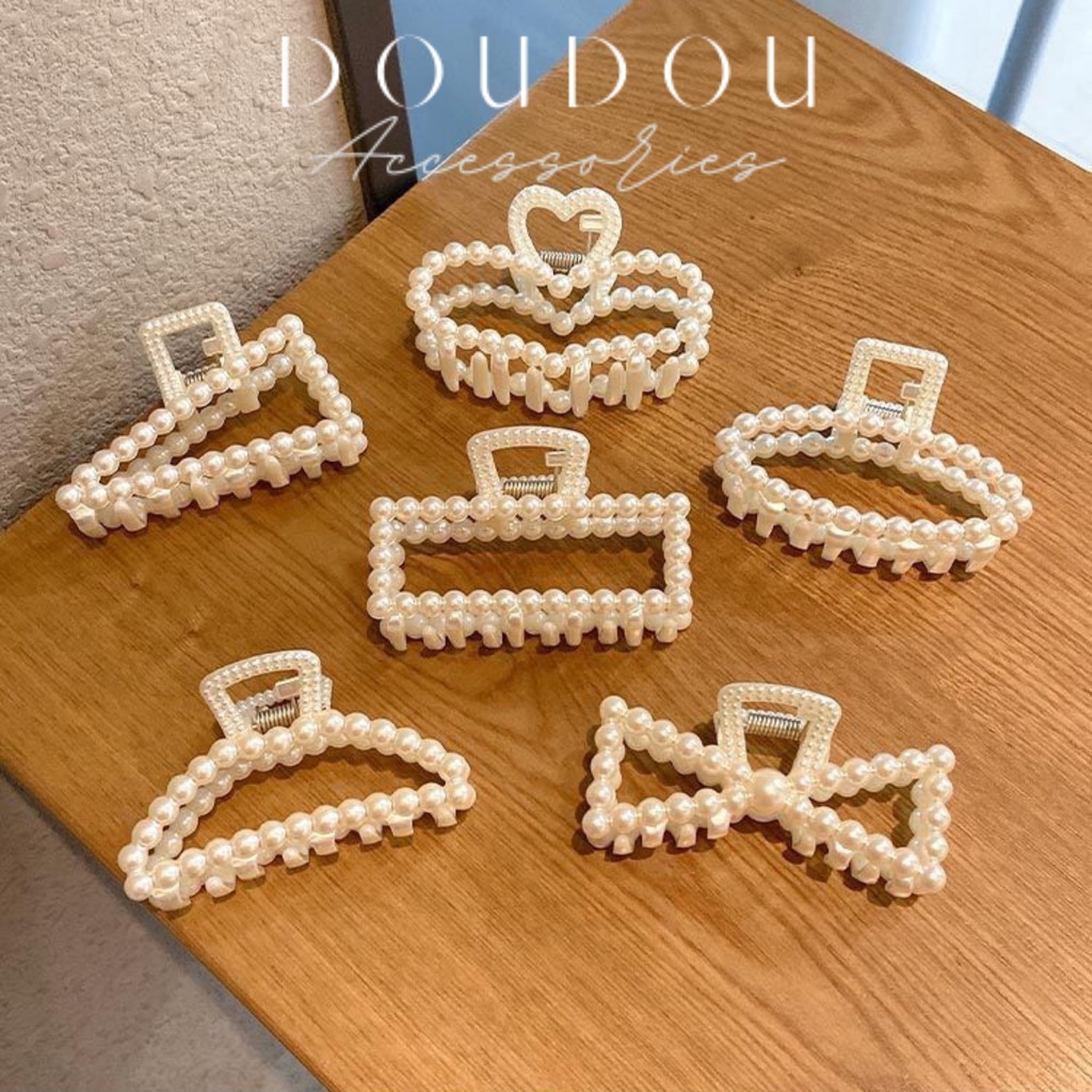 Phụ kiện kẹp tóc xinh DOUDOU Kẹp càng cua Hàn Quốc cỡ lớn Cặp tóc ngọc trai nhân tạo ZJ014