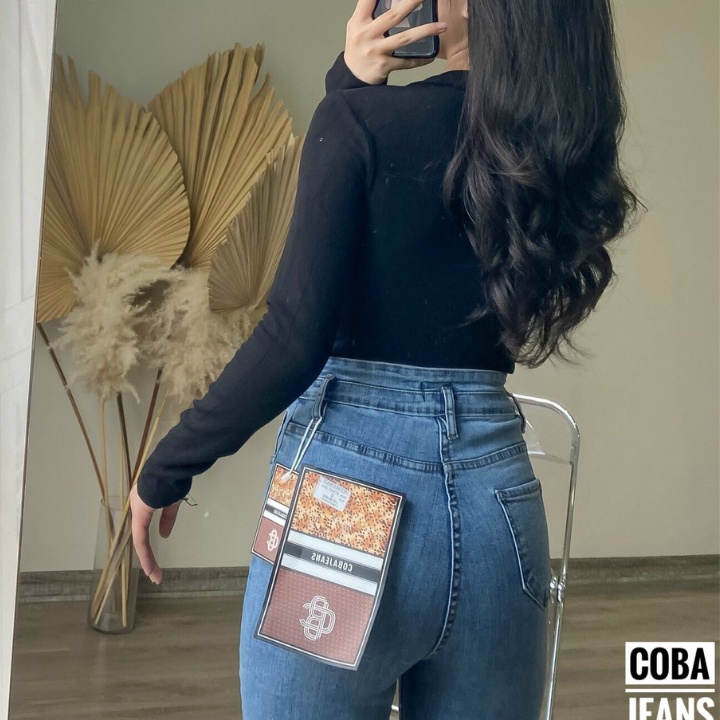 Quần Jeans Nữ Ống Suông Lưng Cao LA'COBA