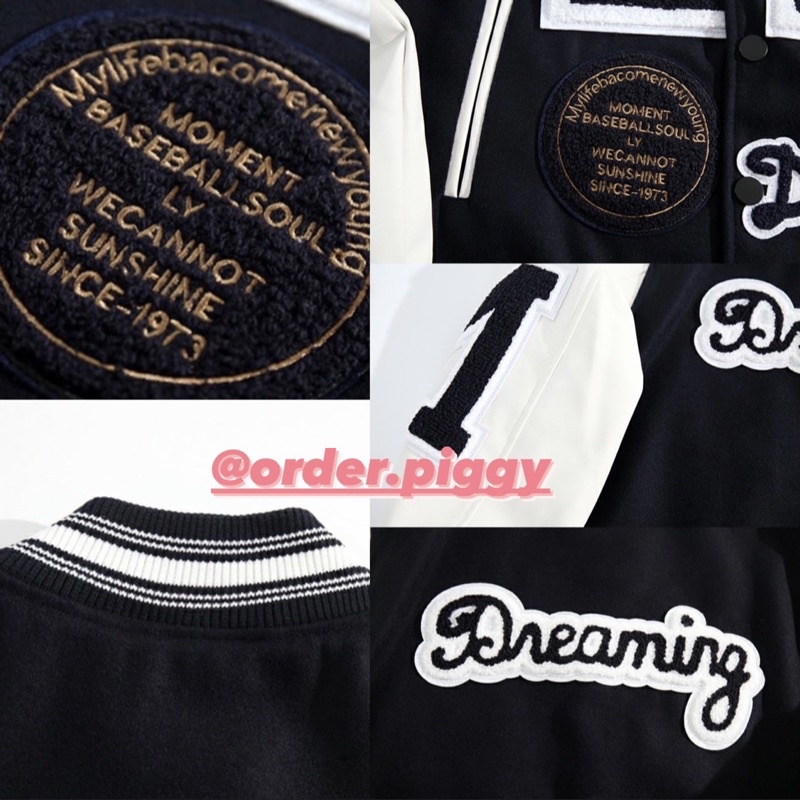 Áo Khoác MLBNY Jacket Logo L Dreaming Tay Da PU - Chính Hãng