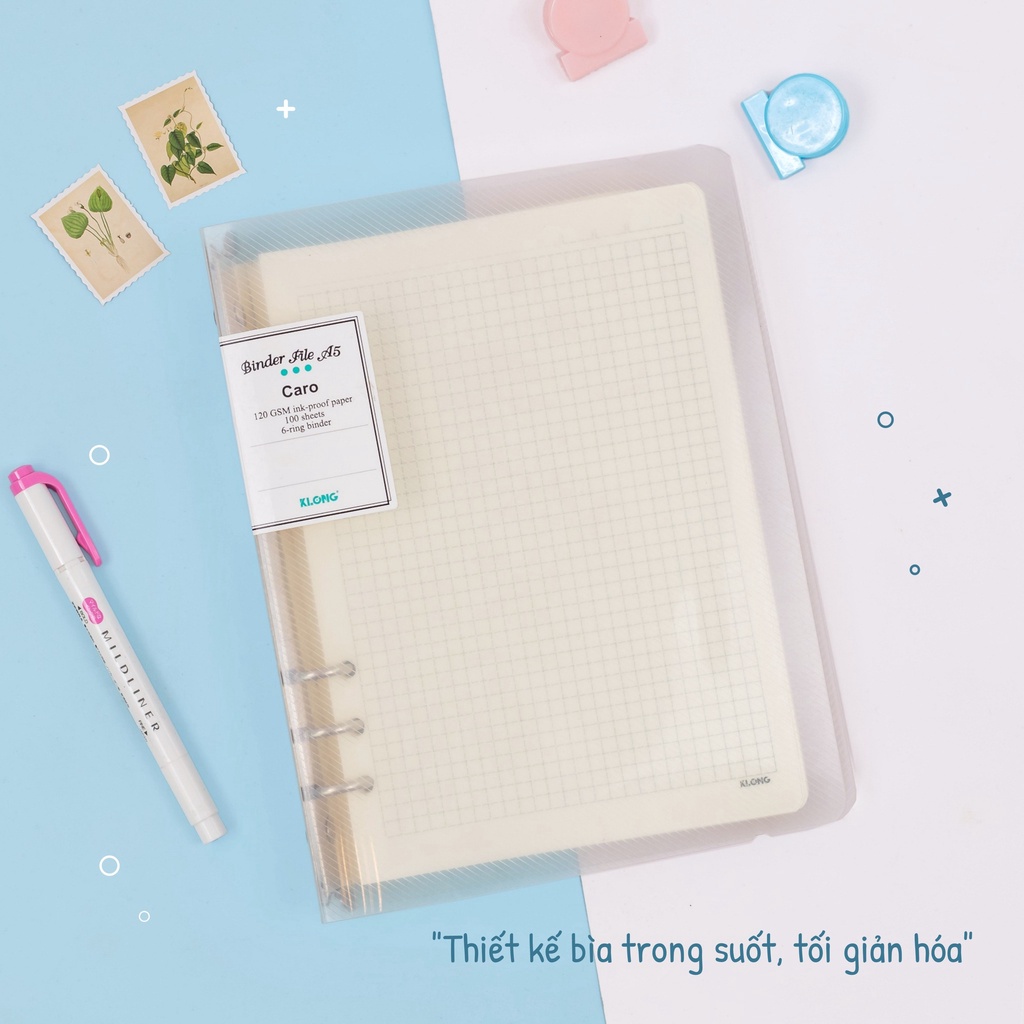 Sổ còng KLONG 6 lỗ A5 bìa nhựa/ bìa da giấy dày 120GSM refill giấy dễ dàng