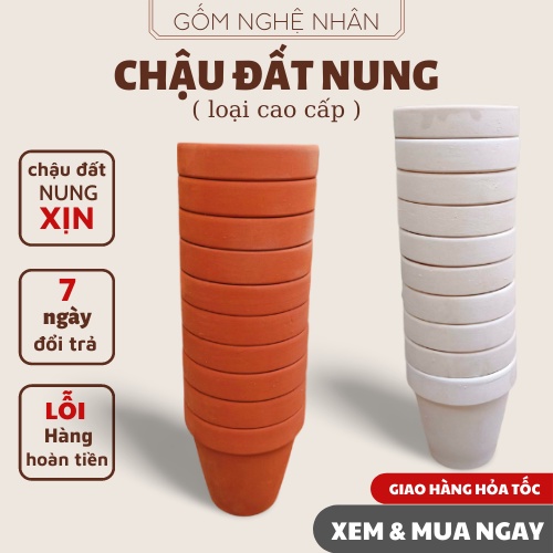 Chậu đất nung trồng sen đá xương rồng, combo 10 chậu trồng sen đá trang trí và văn phòng, bàn làm việc 6x6 - gomnghenhan