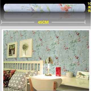 Decal giấy dán tường hoa lá cổ điển xanh
