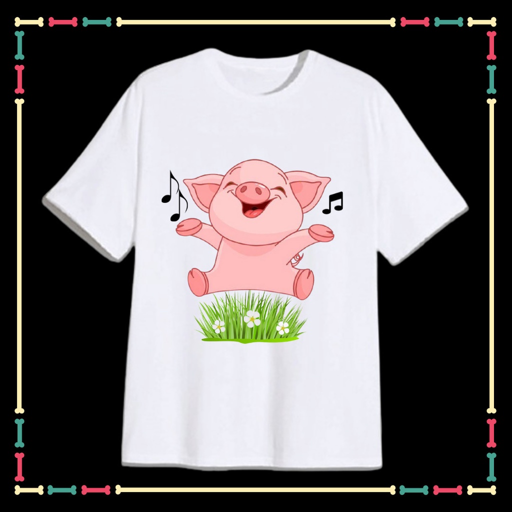 Áo Thun Heo Hồng dễ thương tay ngắn cho trẻ em, người lớn