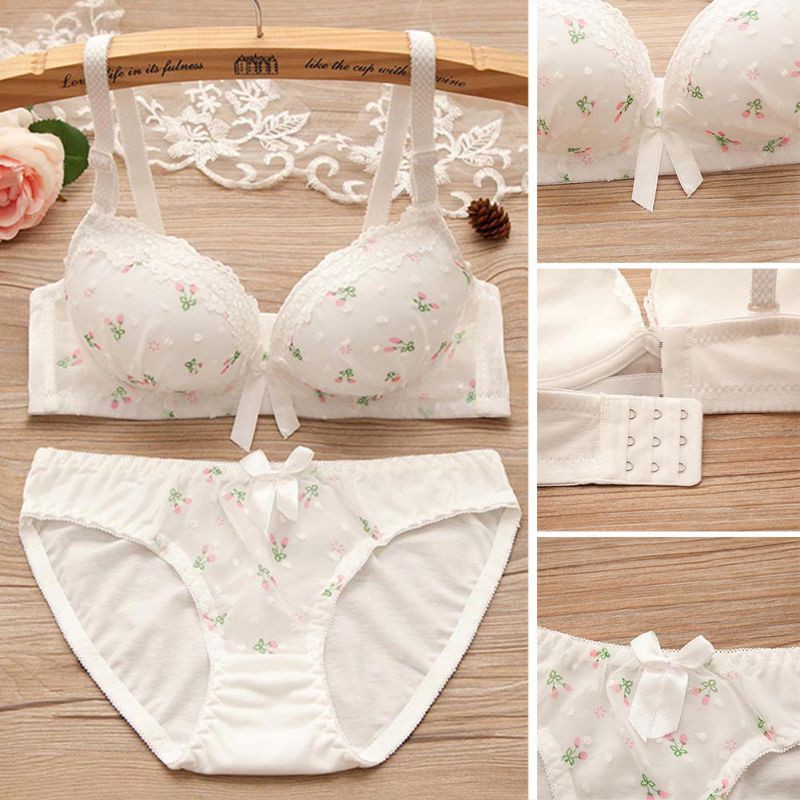 Set nội y nữ bằng cotton phối ren và nơ thoải mái