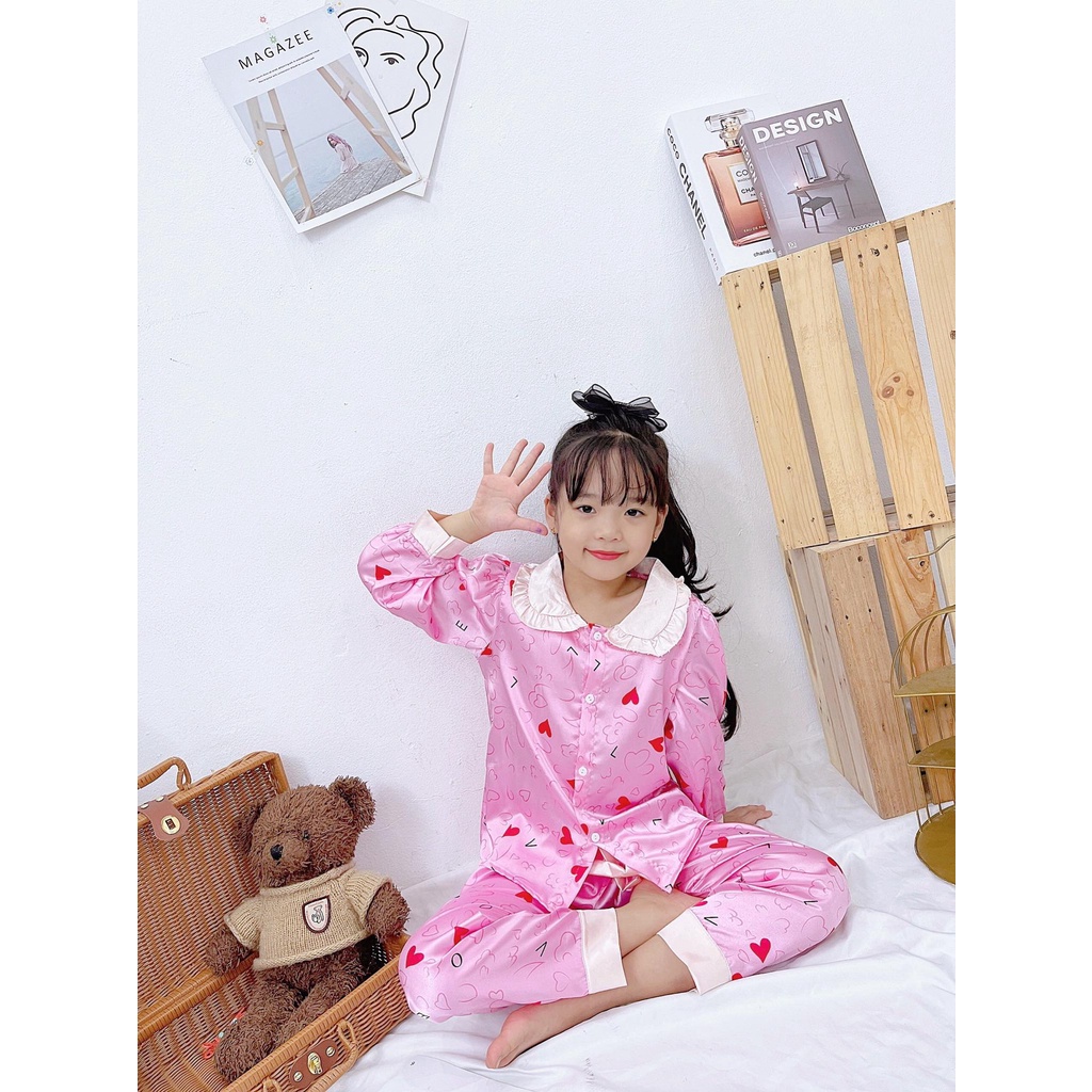 SIZE ĐẠI 14-36KG: Bộ pijama lụa cực xinh cho bé gái - BPL23