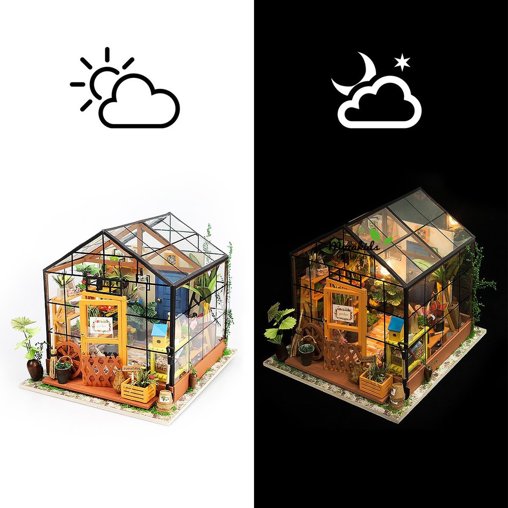 [BẢN QUỐC TẾ TIẾNG ANH] Đồ chơi lắp ráp gỗ 3D Mô hình DIY Doll House Kit Cathy is Flower House Kèm đèn LED