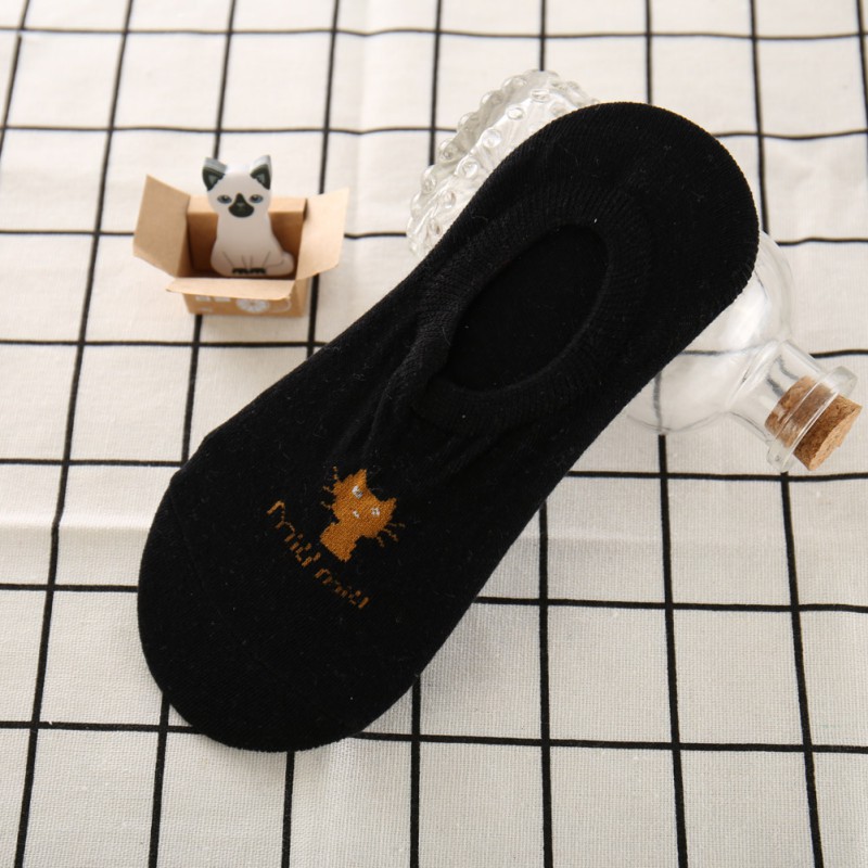 Women Summer Sweet Wind Cartoon Cat Print Pattern Deodorant Cotton Socks