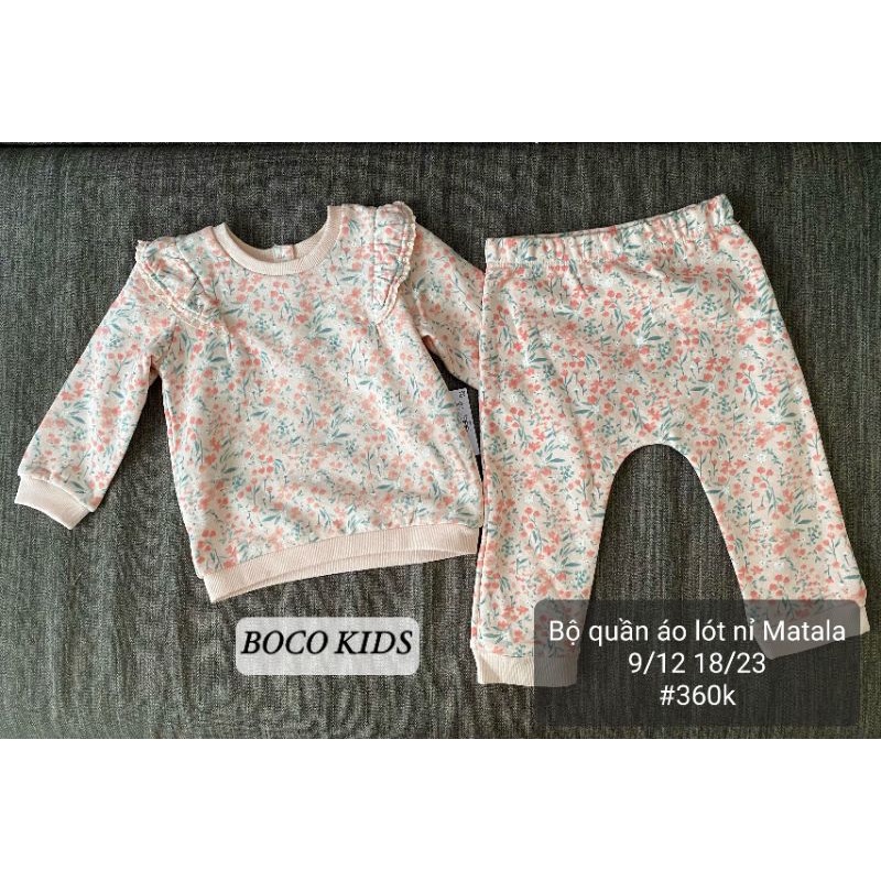 Bộ thu đông bé gái hoa nhí lót nỉ Matalan UK