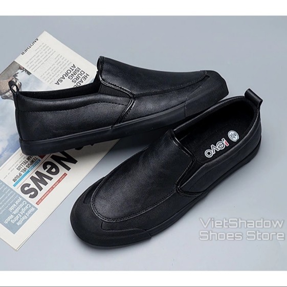 Slip on nam LEYO - Giày lười da nam - Da PU 2 màu đen full và xám - Mã SP A1182