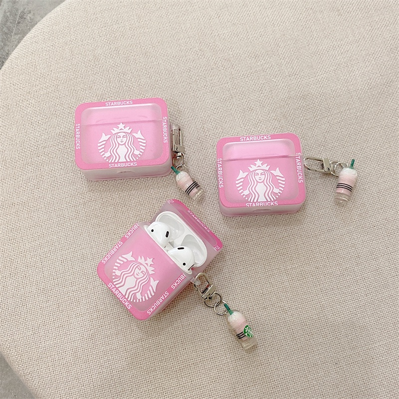 Vỏ Bảo Vệ Hộp Sạc Tai Nghe AirPods Pro 1 2 3 Màu Hồng Hình Ly Cà Phê + Trang Trí Ốp