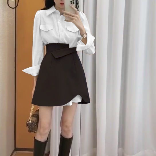 Set Áo Sơ Mi + Chân Váy Thiết Kế Mới Thời Trang Dành Cho Nữ