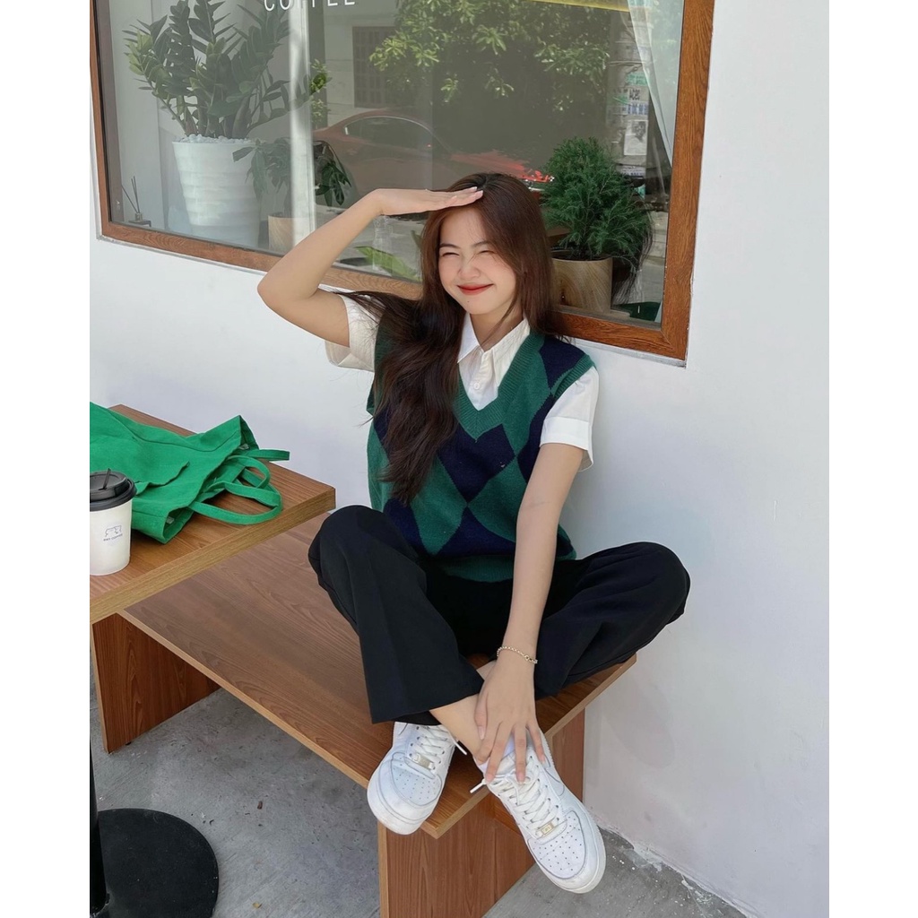 Áo len gile nữ sát nách áo form rộng cổ tròn kiểu Hàn Quốc 1993S Boutique mã