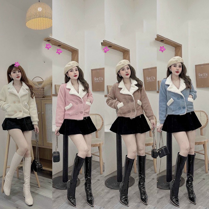 Áo Khoác Dạ len Mix Lông Thỏ Dáng Ngắn Hàng Quảng Châu Loại 1 M0314-Teen 888