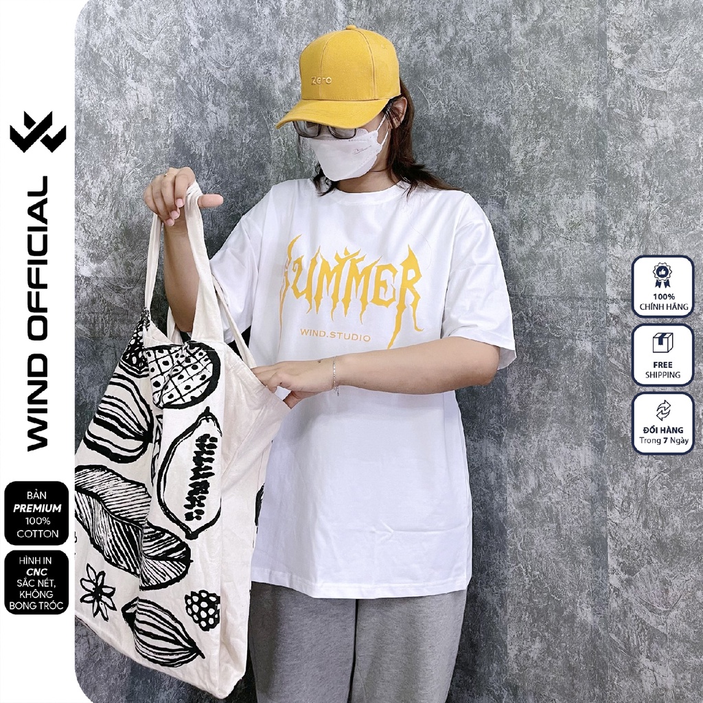 Áo thun tay lỡ form rộng WIND phông unisex 65% cotton Summer nam nữ oversize ulzzang