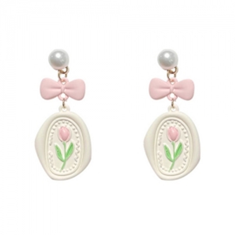 Bông Tai Mạ Bạc 2022 Hình Hoa Tulip Đính Ngọc Trai Giả Dễ Thương