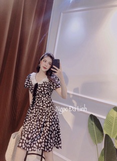 Váy cổ nơ hoa cúc