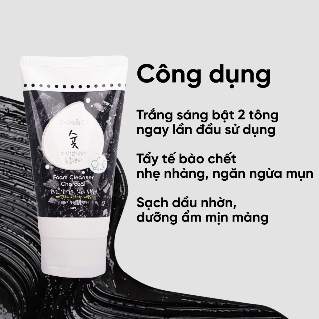 Sữa rửa mặt cho nam Skin&Dr Than Hoạt Tính 100g trắng da kiềm dầu cho da mụn - Mỹ phẩm chính hãng 30Shine