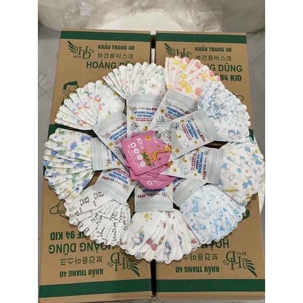Thùng 600 cái Khẩu trang Trẻ Em KF94 Hoàng Dũng _ An Tâm _ Thịnh Phát Size 4-10 tuổi - Khẩu Trang 4D