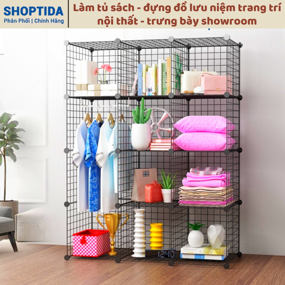 Giá kệ lưới sắt 9 ô lắp ghép đa năng trưng bày sản phẩm, giá sách, giày dép, trang trí, chuồng nuôi, Jabox Shoptida