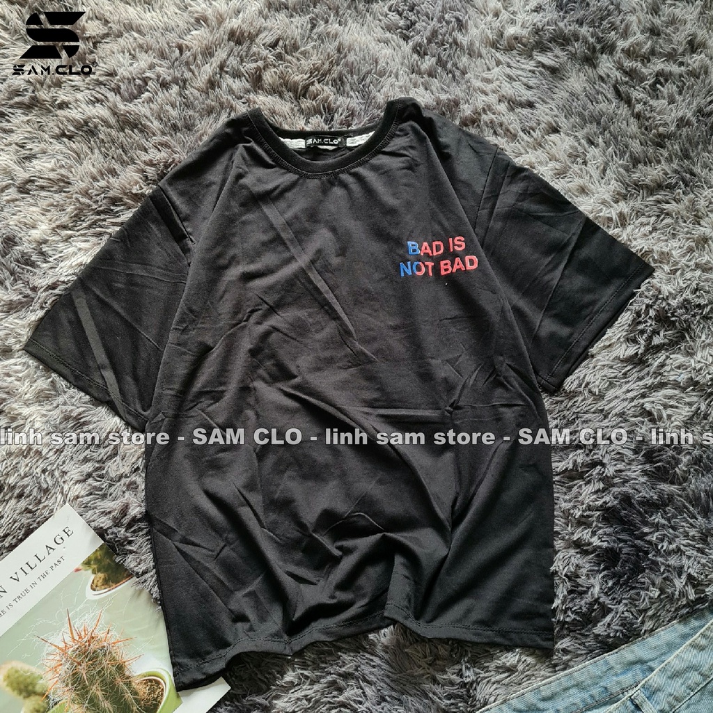 Áo phông tay lỡ nữ freesize Unisex thun form rộng, mặc cặp, nhóm, lớp in hình đầu lâu chữ BAD IS NOT BAD màu đen