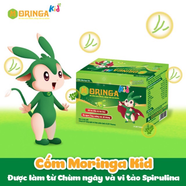 Cốm Moringa Kid - Hỗ trợ cải thiện táo bón, biếng ăn, chậm tăng cân - Hộp 20 gói