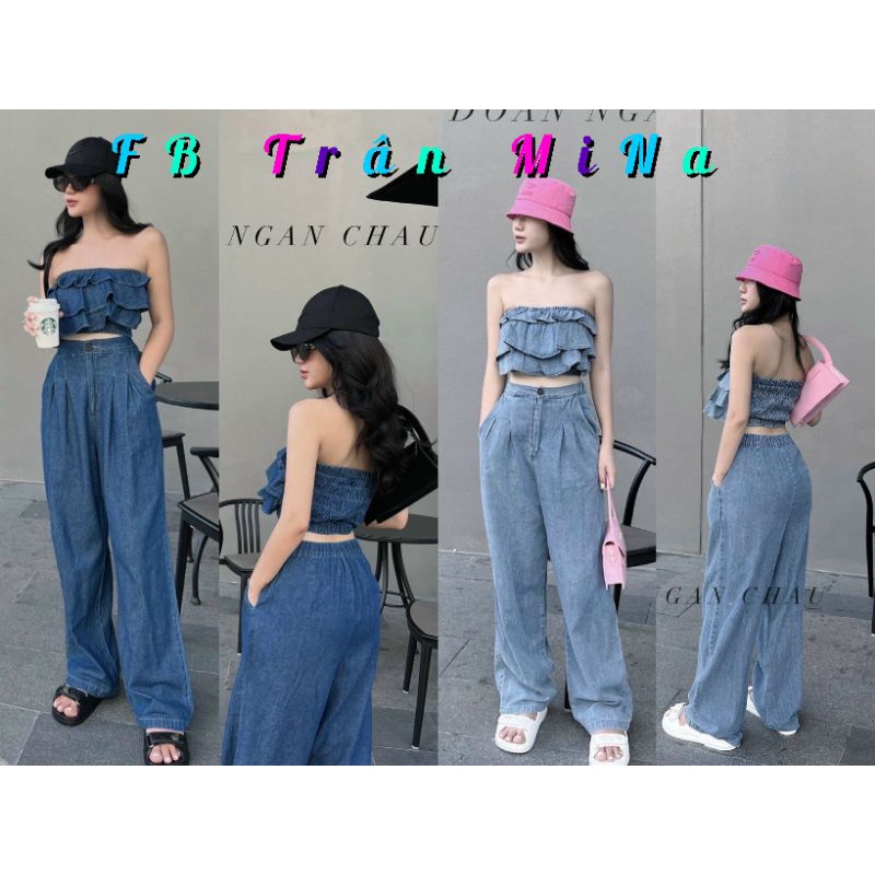 SET ÁO ỐNG JEAN BÈO+ QUẦN JEAN SUÔNG(C4-5c)