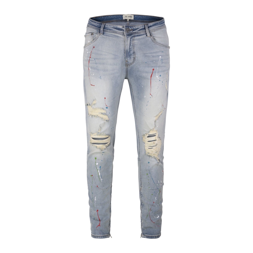 Quần jean nam cao màu xanh sáng Q20, vẫy sơn, form slimfit ôm vừa, chất jean co giãn thoải mái.