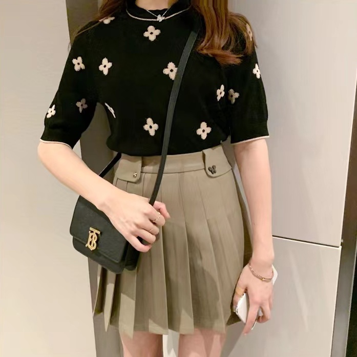 Áo Sweater Cổ Tròn Mềm Mại Thêu Họa Tiết Màu Tương Phản Ngọt Ngào Phong Cách Pháp Cho Nữ