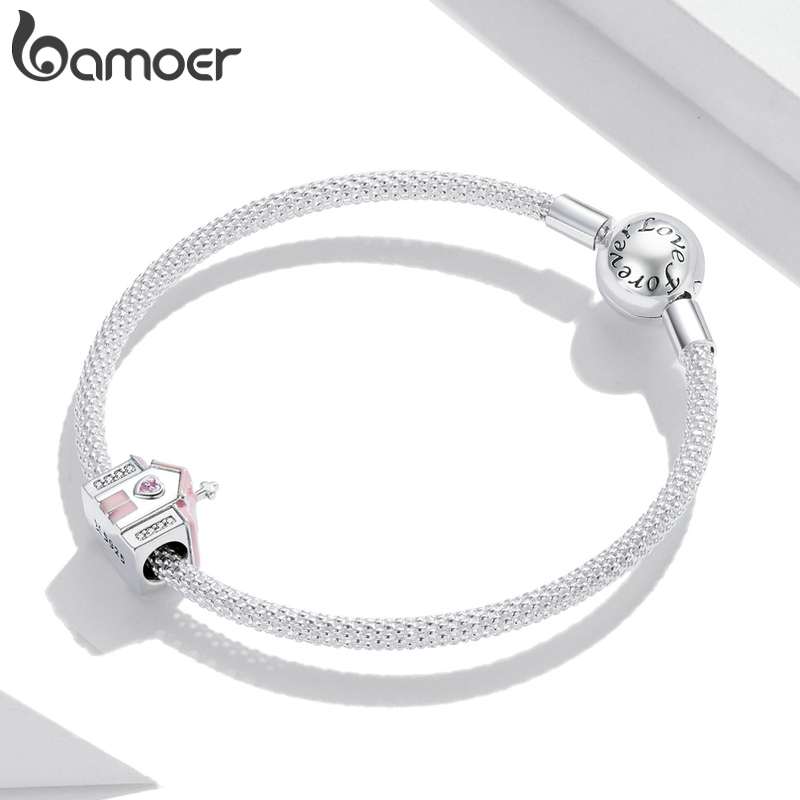 Mặt Trang Sức Chính Hãng Bamoer SCC1810 Bằng Bạc 925 100% Hình Nhà Cưới Ngọt Ngào Lãng n Tự Làm Vòng Tay