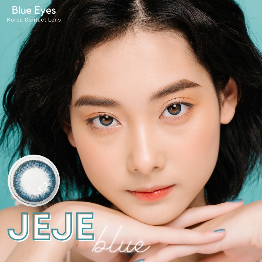 Lens xanh, Kính áp tròng  màu xanh  JEJE BLUE, lens áp tròng giãn nhẹ  DIA  14.0, HSD 6 tháng.