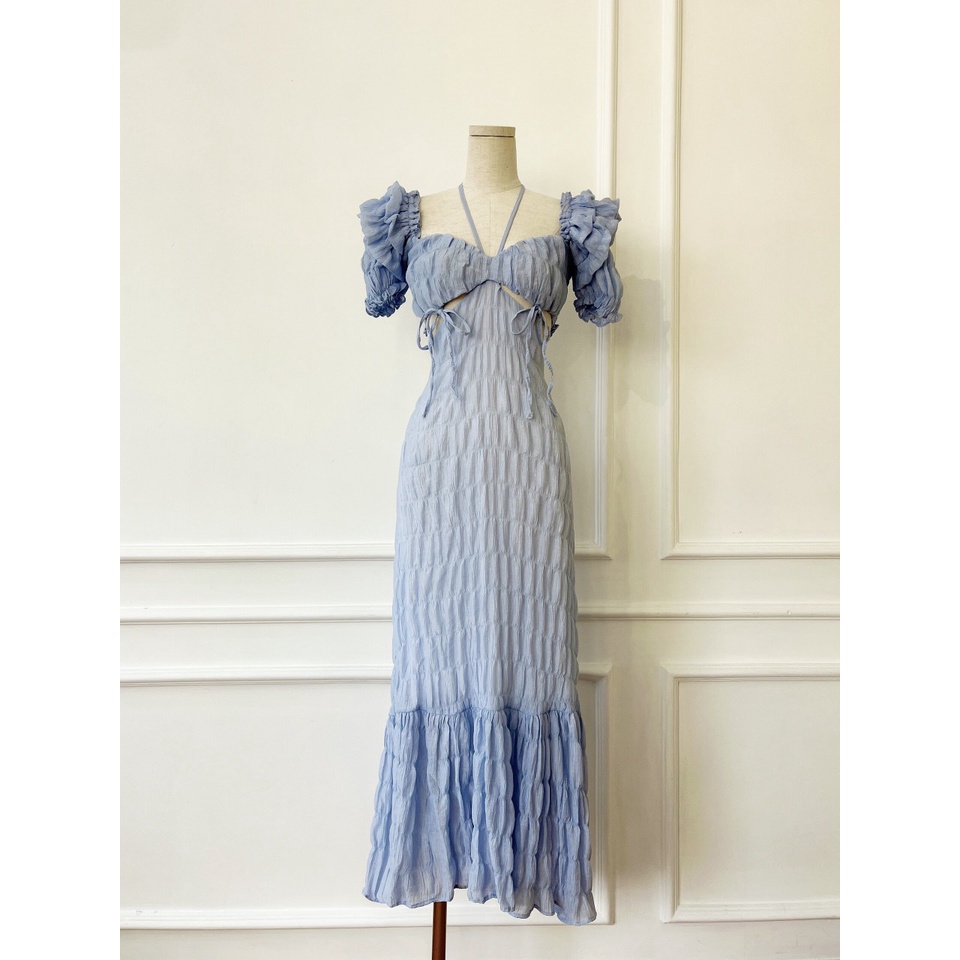 [HÀNG THIẾT KẾ CAO CẤP] Đầm Maxi Yếm Cut Out Lưng Cột Dây Đi Biển From Dài Màu Xanh Hot Trend