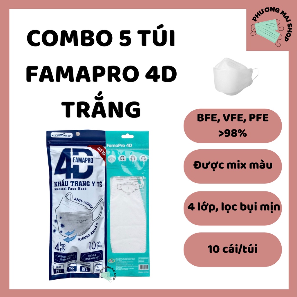[COMBO 50 CÁI] Khẩu trang y tế cao cấp kháng khuẩn 4 lớp Famapro 4D