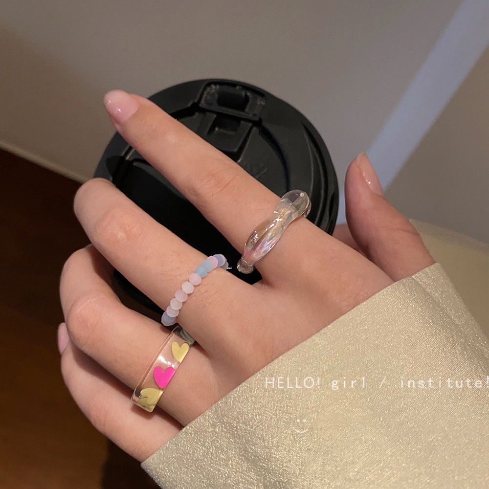 IF ME Set 3 nhẫn   nhựa kiểu trái tim dễ thương thời trang cho nữ
