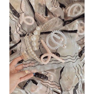 Sét 5 Kẹp Tóc Hàn Quốc Siêu Xinh Gồm 3 càng cua 2 dây buộc đính hạt