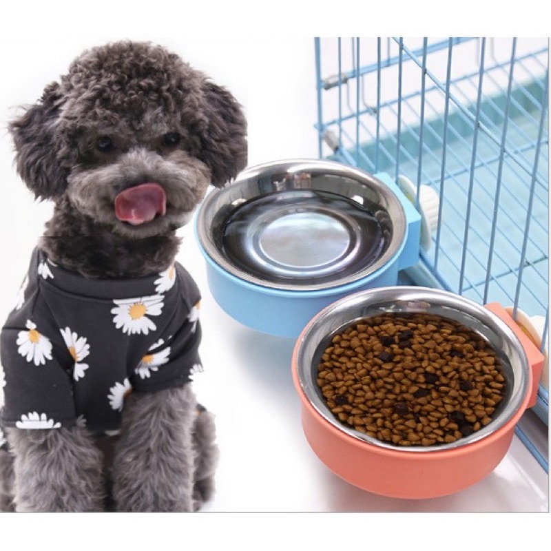 Bát ăn Inox gắn chuồng cho thú cưng❤️Có thể tháo rời